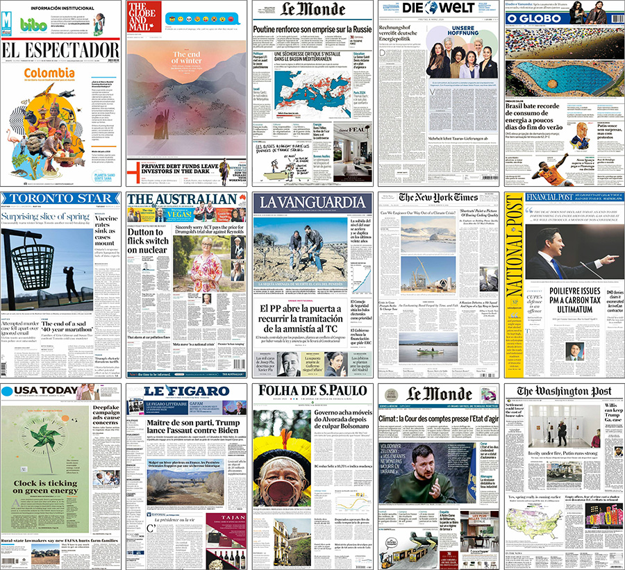 Figure 3. Examples of newspaper front pages with climate change stories in March 2024.