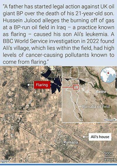 Ali's house lies within the boundaries of Rumaila oil field. Credit: BBC.