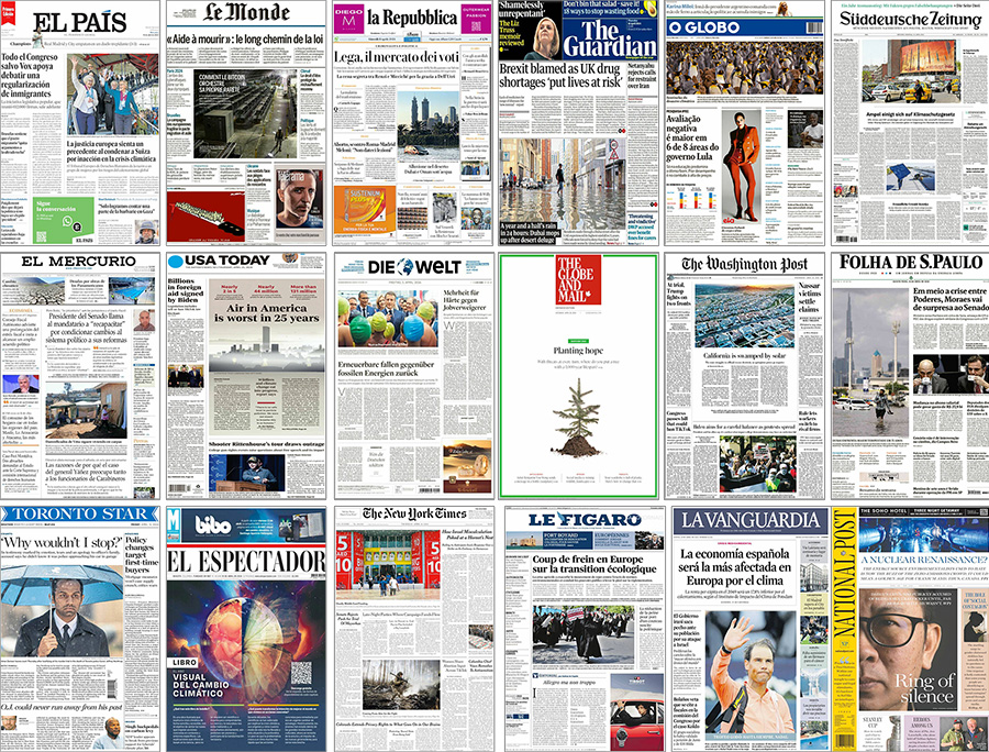 Figure 3. Examples of newspaper front pages with climate change stories in April 2024.
