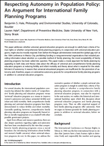 Respecting Autonomy in Population Policy: An Argument for International Family Planning Programs