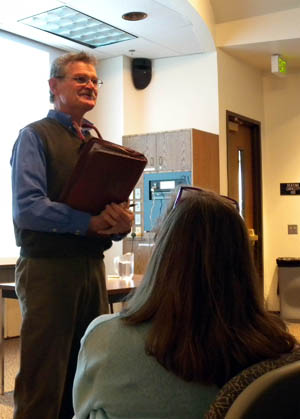 Bill Travis introducing guest speaker Mike Hulme, November 4, 2010