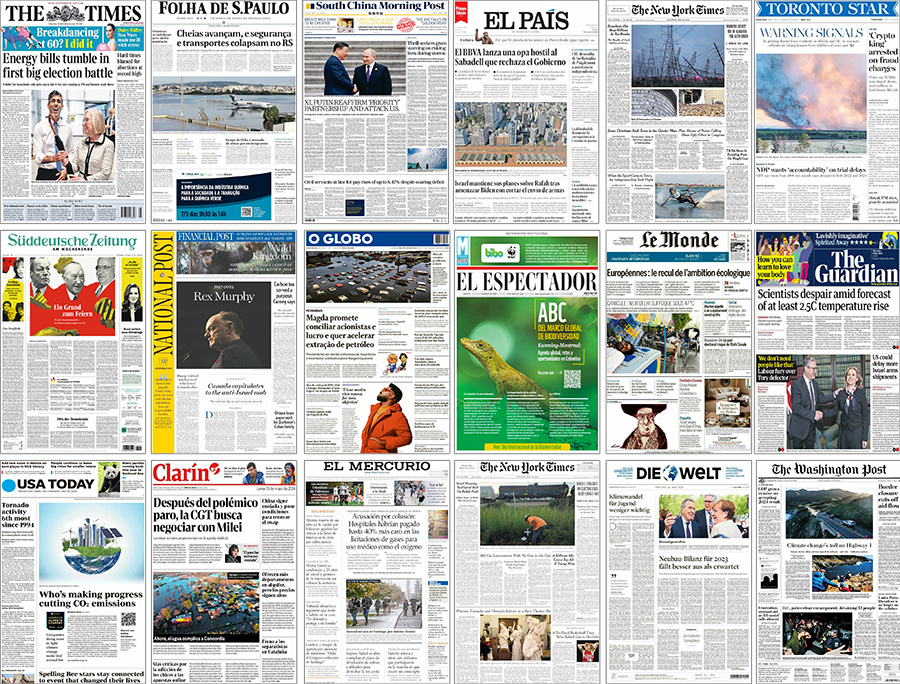 Figure 3. Examples of newspaper front pages with climate change stories in May 2024.