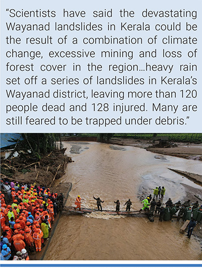 Rescue teams crossing a temporary bridge to reach to a landslide site after multiple landslides in the hills in Wayanad district, in the southern state of Kerala, India. Photo: Francis Mascarenhas/Reuters.