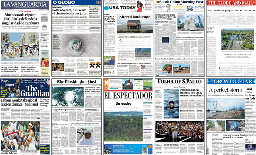 Figure 3. Examples of newspaper front pages with climate change stories in July 2024. 