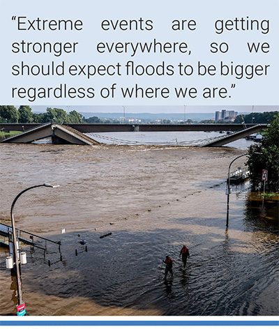 The swollen Elbe river in Dresden, Germany, on September 17. Photo: Filip Singer/EPA, via Shutterstock.