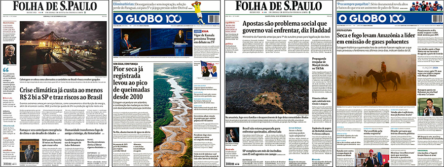 Figure 4. Examples of Brazilian newspaper front pages with climate change stories in September 2024.