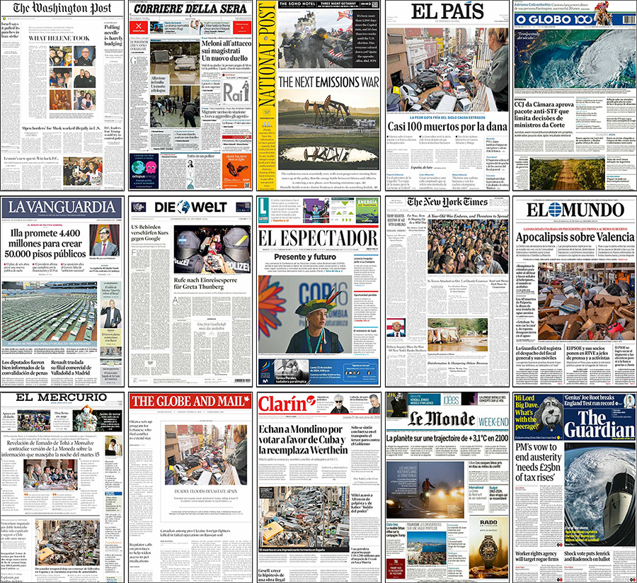 Figure 4. Examples of newspaper front pages with climate change stories in October 2024. 