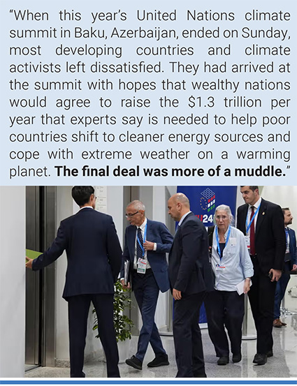 US climate envoy John Podesta and deputy envoy Sue Biniaz, head into an elevator at Cop29 in Baku, Azerbaijan, after the climate summit went past its scheduled finish time. Photo: Joshua A Bickel/AP.