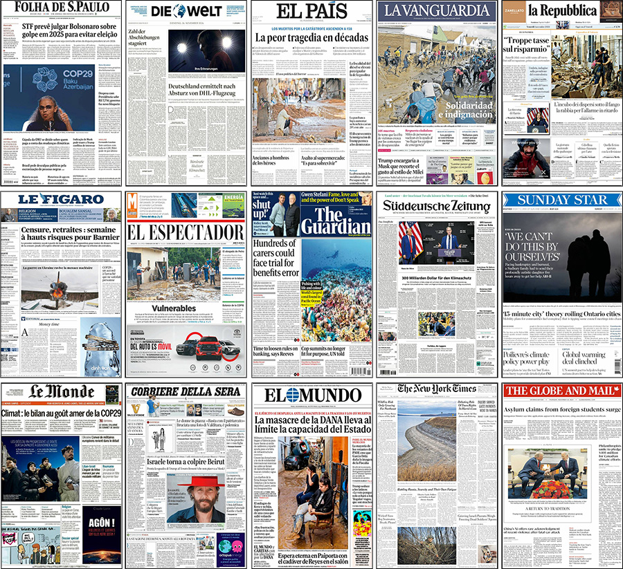 Figure 4. Examples of newspaper front pages with climate change stories in November 2024.