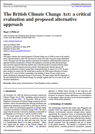 The British Climate Change Act: A Critical Evaluation and Proposed Alternative Approach