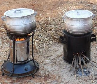 Displayed are two pollution-reducing cookstoves introduced to Ghanian residents. Photo: Mike Hannigan.