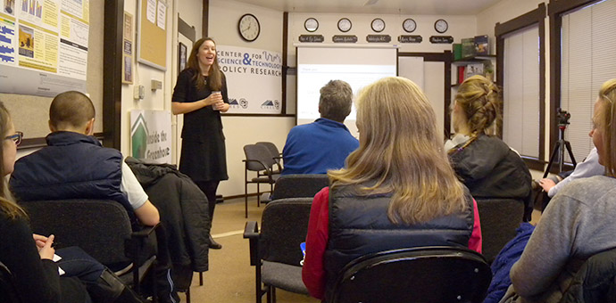 Jessica Smith speaking at a CSTPR Seminar on January 25, 2017. Photo credit: Robin Moser.